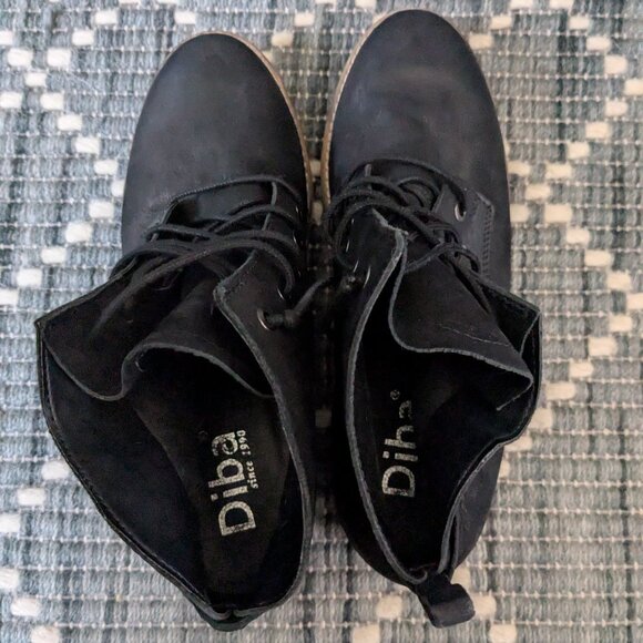 Diba Black Leather Lace-Up Ankle Boots Size 7 - Picture 1 of 4